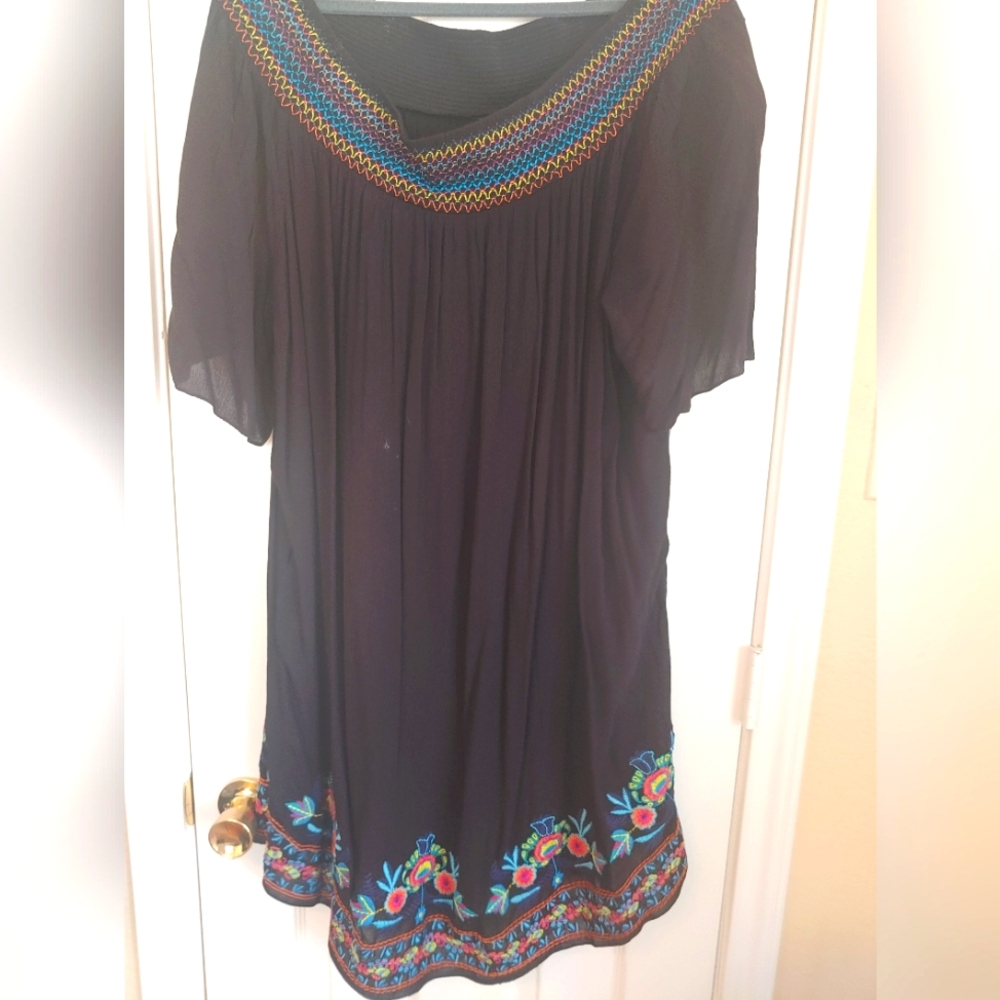 Off the shoulder Black gauze Dress 1x